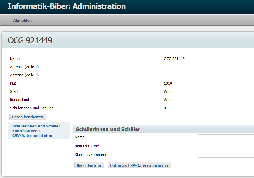 Informatik Biber Administration (Daten bearbeiten)